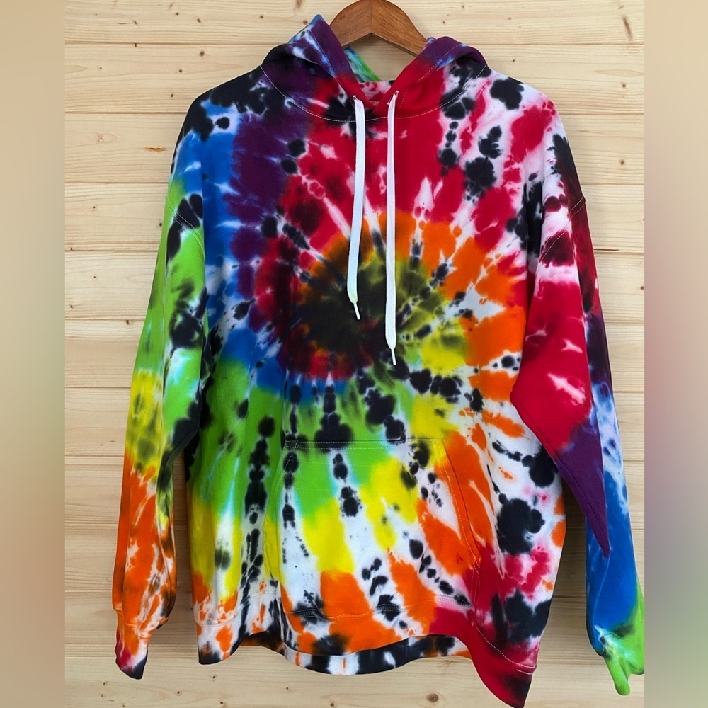 GILDAN Colorful Tie Dye Hoodie Soft Unisex Pullover Sweatshirt Unique Hippie - Picture 2 of 11